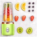 Blender Portable Multifonction - Puissance : 40 W  Capacité : 400 ml  - Nombre de vitesses : 1 -  Tension : 5 volts - Matériau de la lame : Acier inoxydable - Conception à 6 lames - Matériau : PP + PC - Capacité de la batterie : 2000 mah -  Vitesse de rotation : 21 000 tr/min - Temps de charge : 3-4h - Mode d'alimentation : USB -  Dimensions : 20 x9 x 9cm - Couleur : Vert