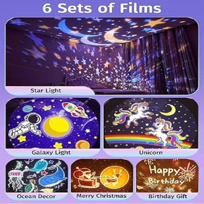 Veilleuse Projecteur Carrousel Lapin, 6 Films, Lampe LED Rotative 360°, Projection D'étoiles Pour Une Ambiance Magique Dans La Chambre D'enfant, 