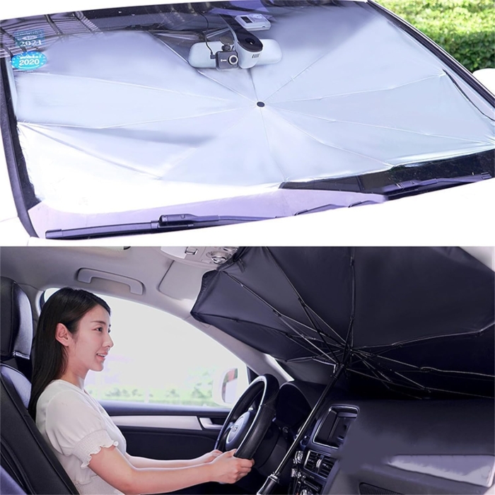 PARE SOLEIL EN FORME PARAPLUIE POUR PARE-BRISE DE VOITURE - NOIR