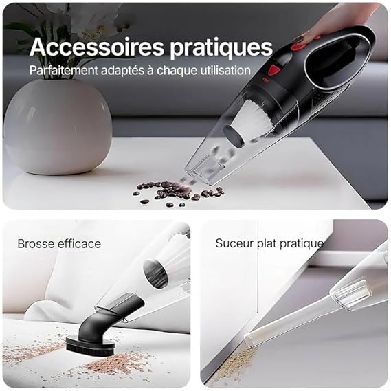 Aspirateur à Main V1 Pro -  Portable pour Nettoyage de Voiture et Maison (Noir)