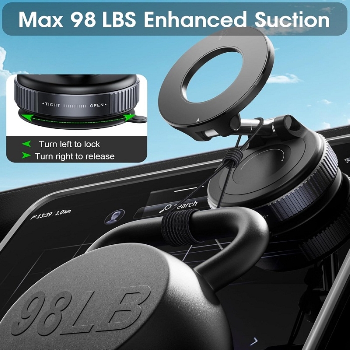 Support Téléphone Voiture Magnétique à Ventouse – Fixation Puissante & Rotation 360°
