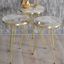 Série De 3 Tables Fer Forgé Et Bois Avec Bande Dorée 