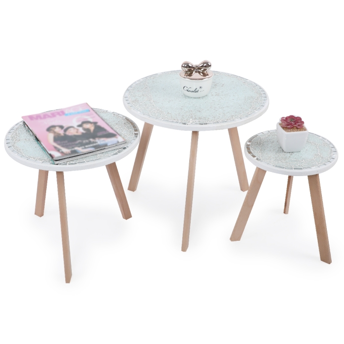 Série De 3 Tables Basses En Bois Effet Craquelé 