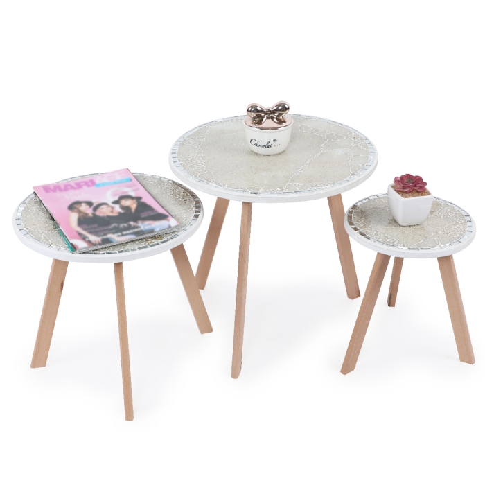 Série De 3 Tables Basses En Bois Effet Craquelé 