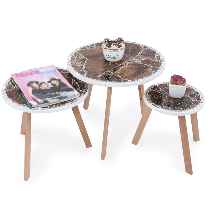 Série De 3 Tables Basses En Bois Effet Craquelé 