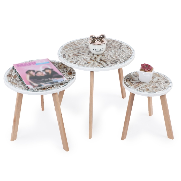 Série De 3 Tables Basses En Bois Effet Craquelé 