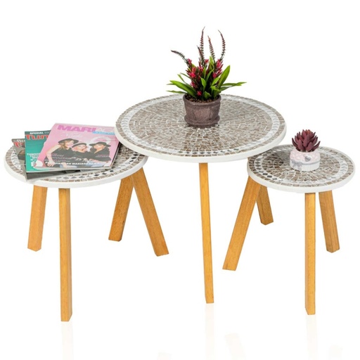 Série De 3 Tables Basses En Bois Effet Mosaïque 