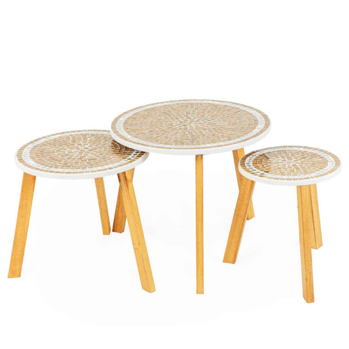 Série De 3 Tables Basses En Bois Effet Mosaïque 