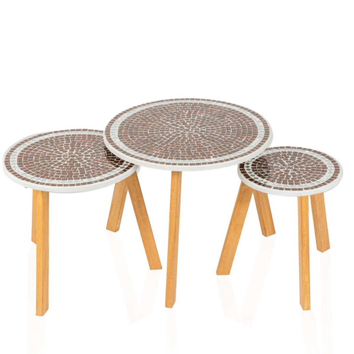 Série De 3 Tables Basses En Bois Effet Mosaïque 