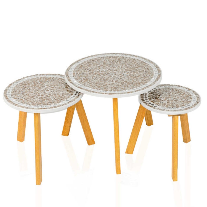 Série De 3 Tables Basses En Bois Effet Mosaïque 