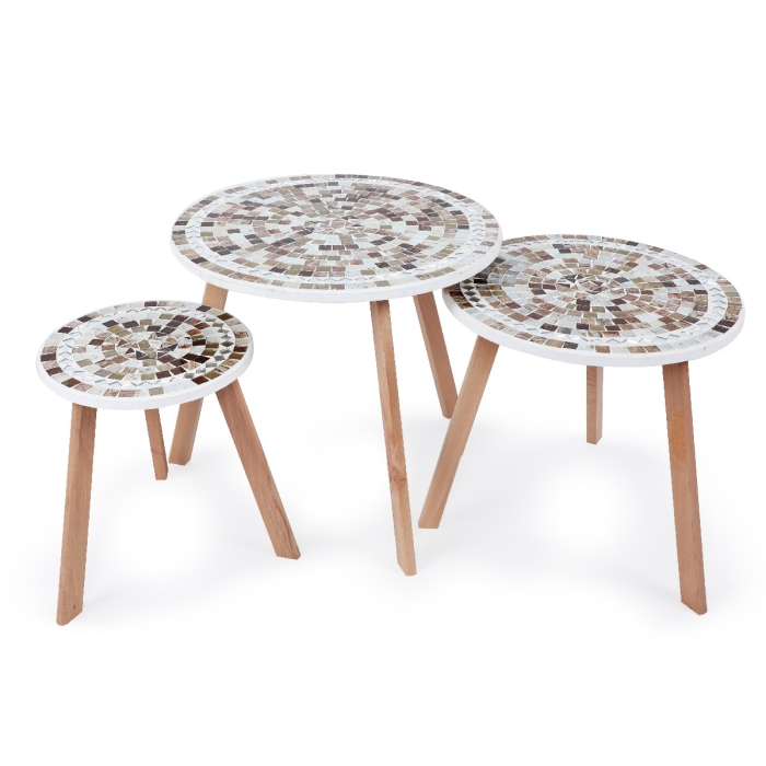 Série De 3 Tables Basses En Bois Effet Mosaïque 