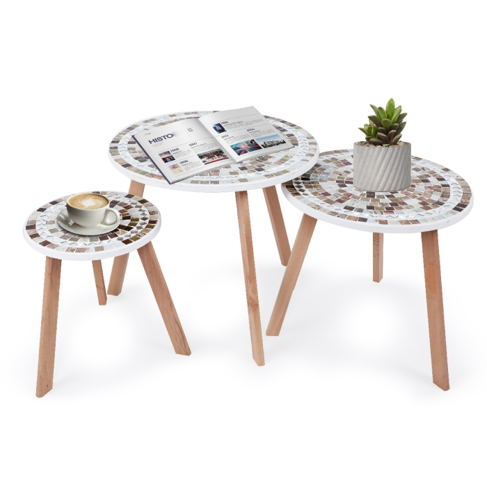 Série De 3 Tables Basses En Bois Effet Mosaïque 