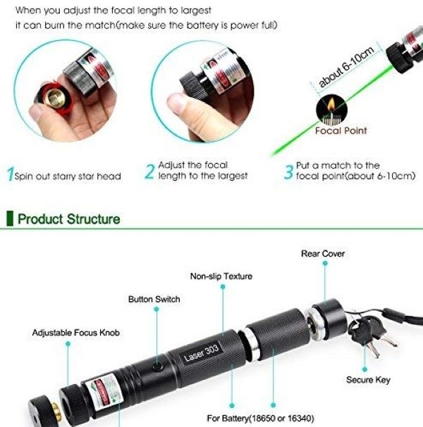 Pointeur Laser Vert Rechargeable En Aluminium, Haute Puissance 1000 MW Et Portée De 2000 Mètres 
