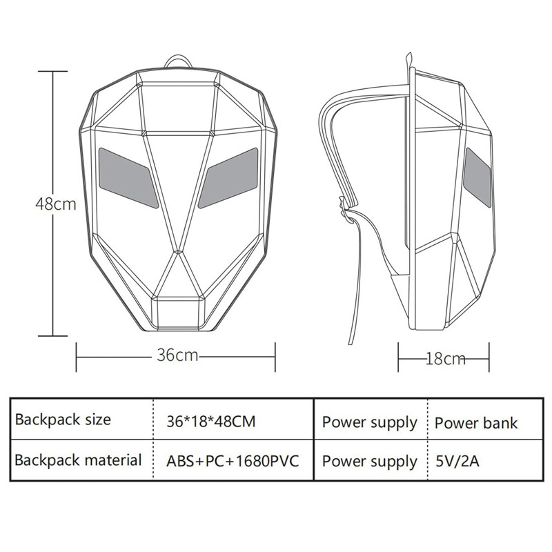 SAC À DOS MOTO LED 18 POUCES EN FIBRE DE CARBONE NOIR 