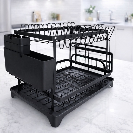 Égouttoir À Vaisselle 2 Niveaux Avec Plateau Amovible – Noir 10 Kg 