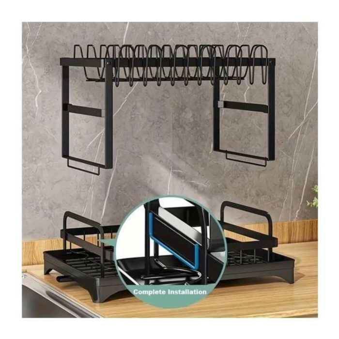Égouttoir À Vaisselle 2 Niveaux Avec Plateau Amovible – Noir 10 Kg 