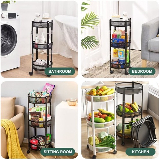 Étagère de rangement pliable et rotative à 3 niveaux en métal