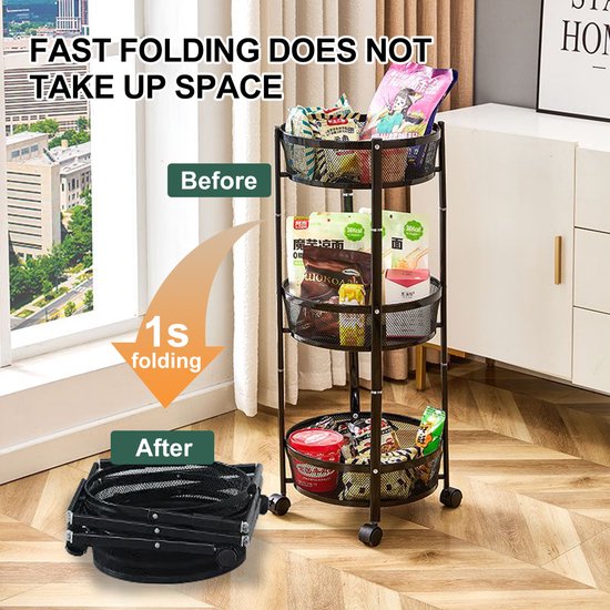 Étagère de rangement pliable et rotative à 3 niveaux en métal