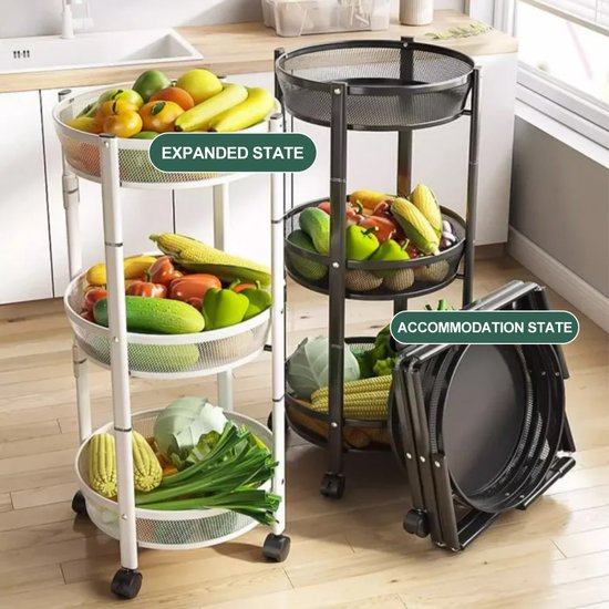 Étagère de rangement pliable et rotative à 3 niveaux en métal