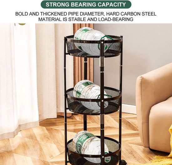 Étagère de rangement pliable et rotative à 3 niveaux en métal
