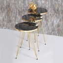 Série De 3 Tables Fer Forgé Et Bois Avec Bande Dorée 