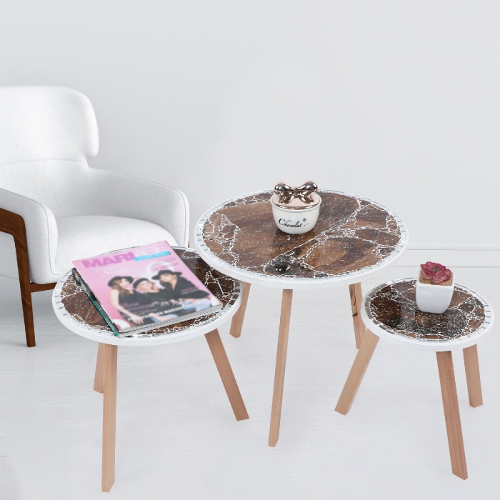 Série De 3 Tables Basses En Bois Effet Craquelé 