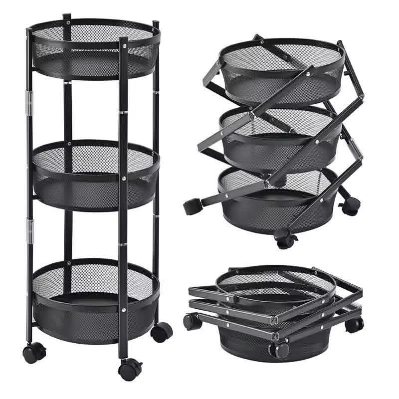 Étagère de rangement pliable et rotative à 3 niveaux en métal
