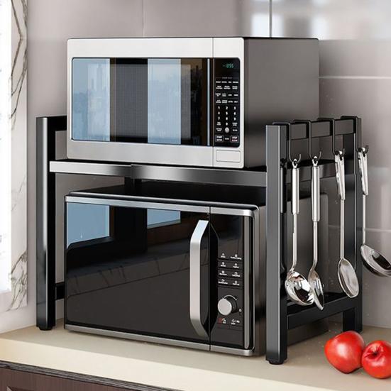 Étagère Cuisine Rétractable Double Niveau – Support Micro-Ondes Ajustable (Extensible Selon La Taille De Four)