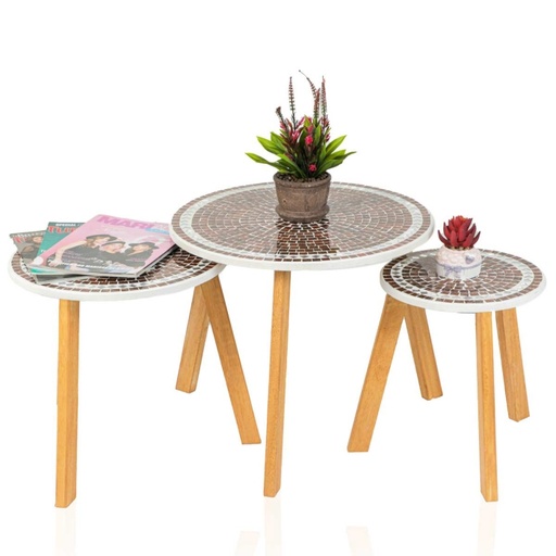 Série De 3 Tables Basses En Bois Effet Mosaïque 