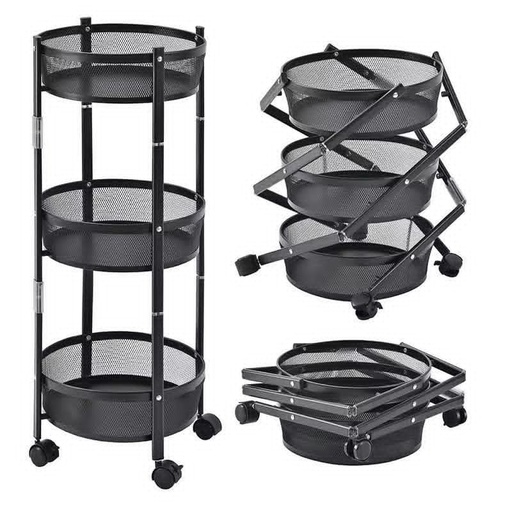 Étagère de rangement pliable et rotative à 3 niveaux en métal