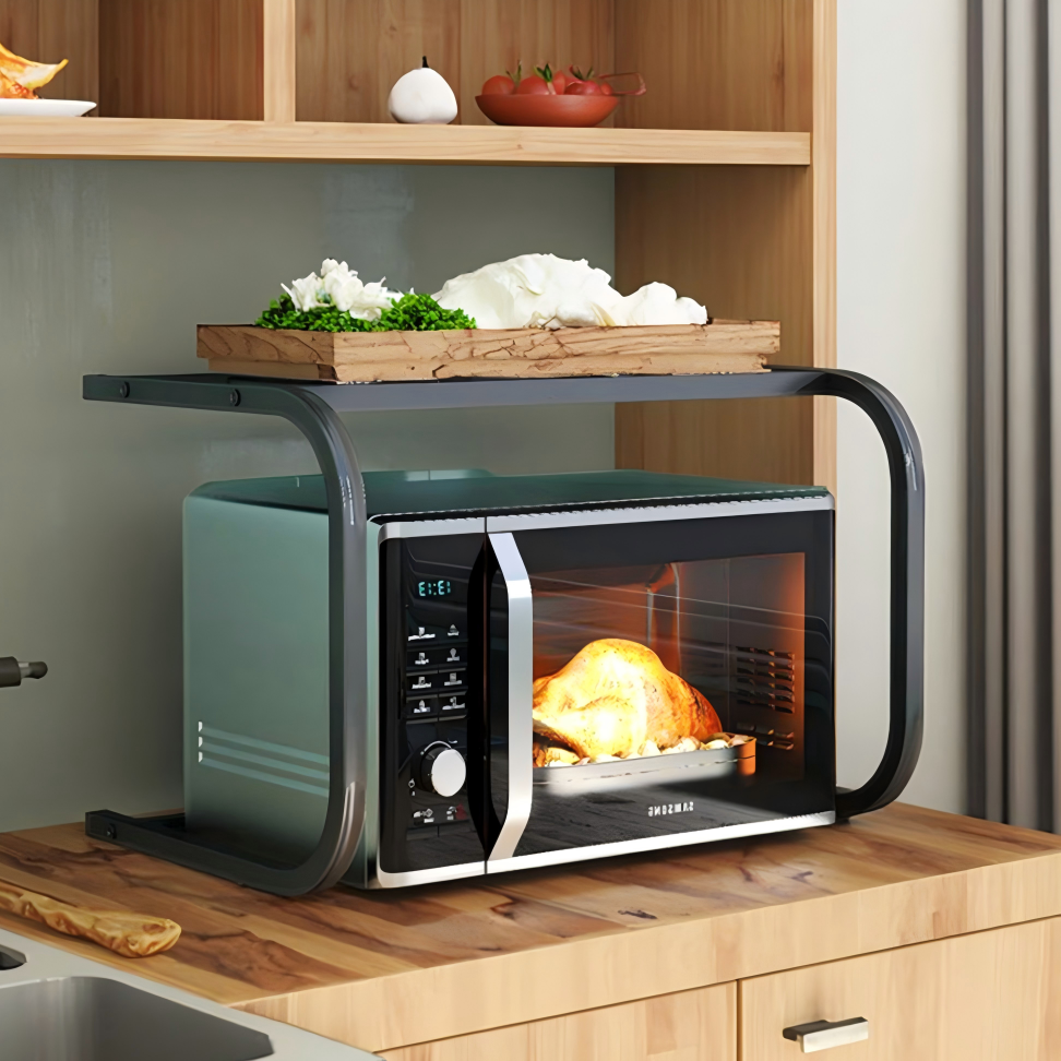 Étagère de rangement de cuisine à un niveau personnalisable, en acier au carbone fixe, pour four à micro-ondes, étagère simple pour comptoir 